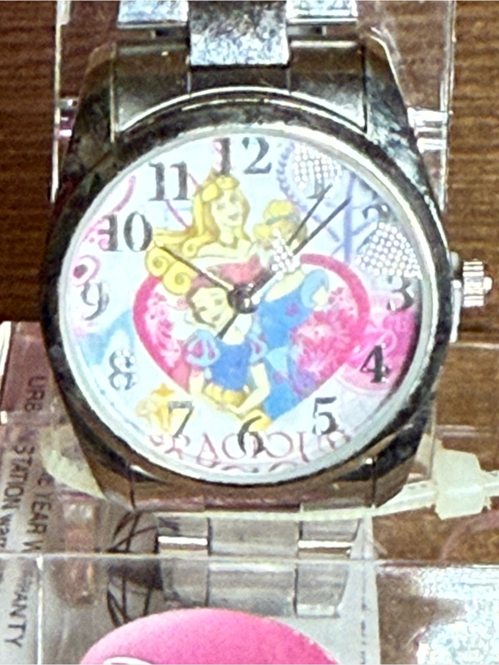Disney Silver-Tone Bracelet Watch with Pink and Blue Princess Dial